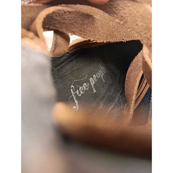 Free People Women 7 Hybrid Leather Strappy Ankle Booties Brown Stacked 3.5" Heel - Picture 10 of 10